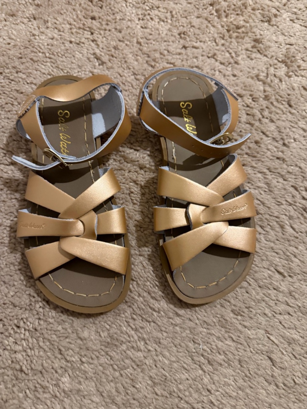 Salt Water Gold/Tan Kids' Strappy Sandals with Ankle Buckle